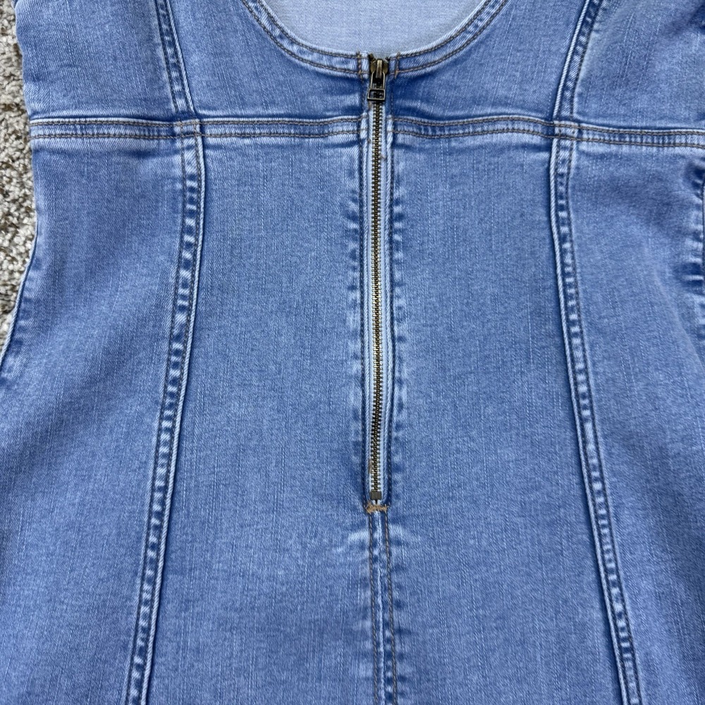 American Eagle Denim Dress Women's 6 Blue Maxi Scoop Neck Sleeveless Side Slit - Picture 9 of 16